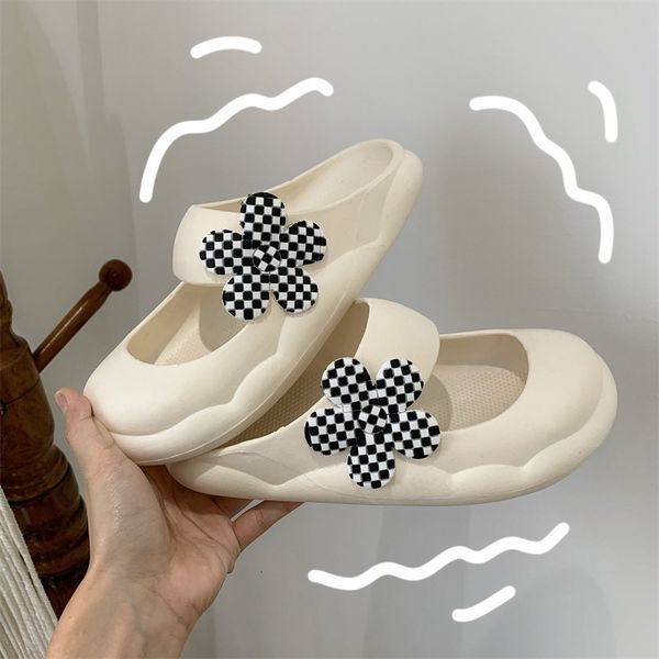 

slippers summer slippers women slides outdoor indoor eva soft flip flops male thick cute flower thick sole in sole anti-slip beach shoes 230, Black