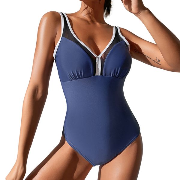 

2023 bathing suit french europe and the united states v-neck belly covered one-piece swimsuit color u-shaped beautiful back swimsuit, White;black