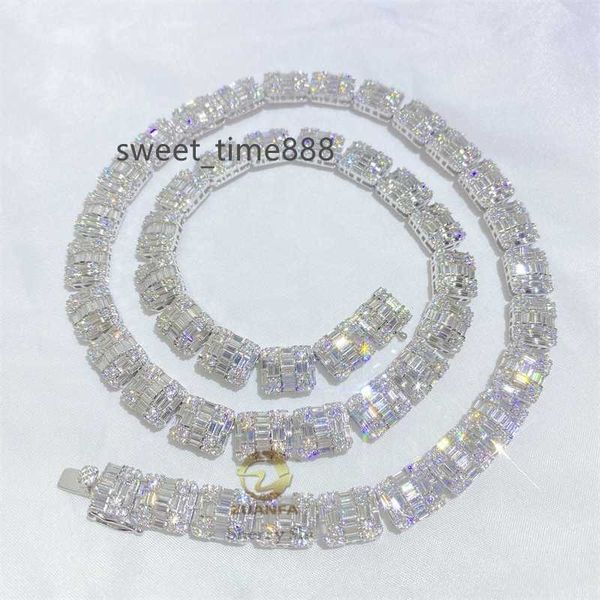 

custom made vvs moissanite 10mm iced out baguette diamond cluster tennis chain, Silver