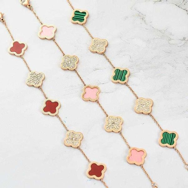 

four leaf clover diamond bracelet titanium steel jewelry rose gold colorfast female style ornament wholesale, Golden;silver