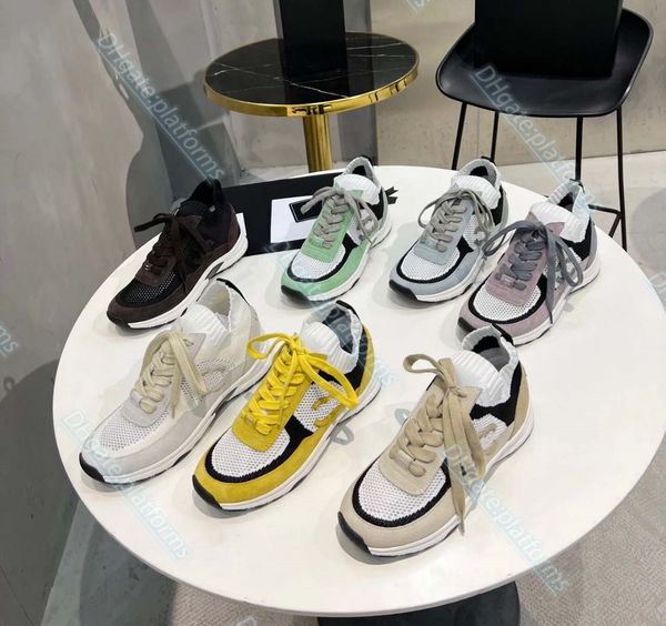 

luxury designer woman man sneaker summer new knit embroidery mesh canvas leather trainers knitting lace up trainer skateboard shoe popular s, Black