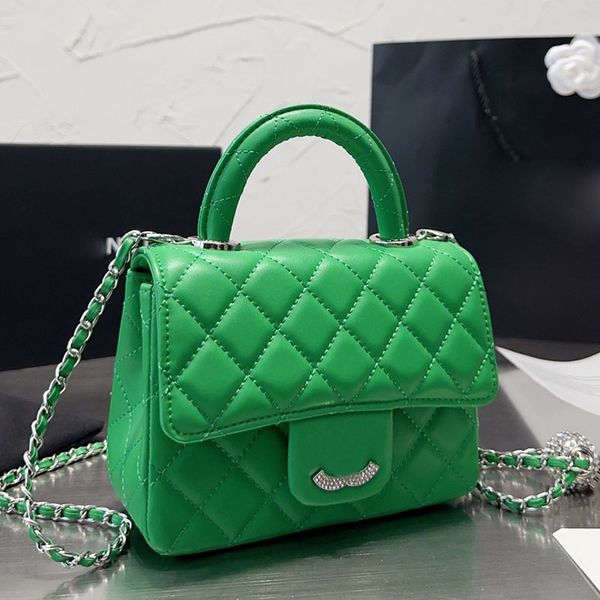 

diamonds mini women designer handle flap bag 10 color tote lambskin leather crush pearl silver ball metal hardware crossbody shoulder handba