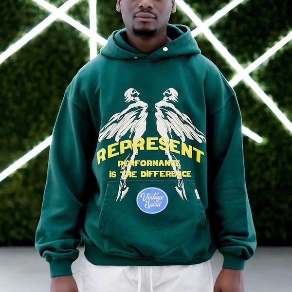 

men's hoodies represent rep designer fashion correct represent flying angel foam print high street american terry hoodie, Black