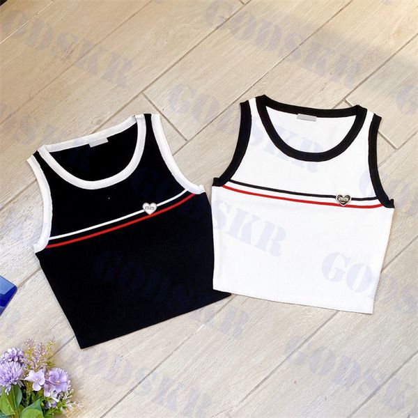 

love badge tank womens knitted tanks classic stripe logo t shirt for women, White