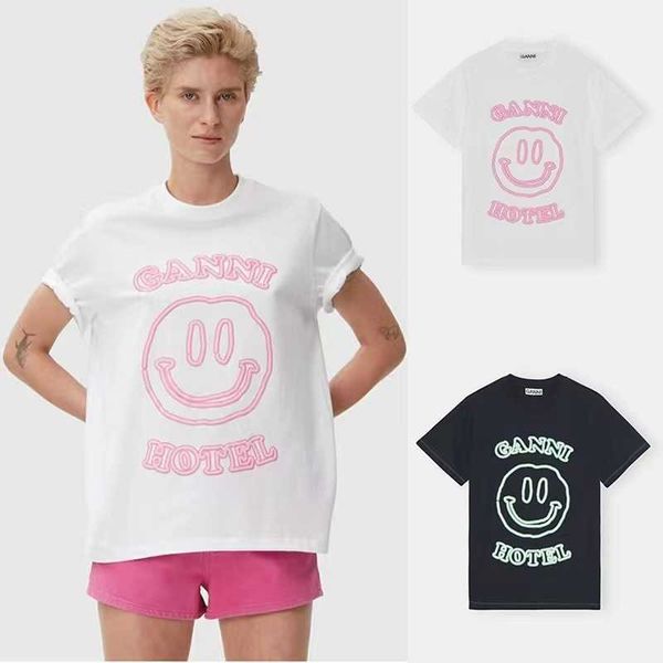 

gan women designer t shirt short sleeves new summer cotton classic smiling face beachtees fashion, White