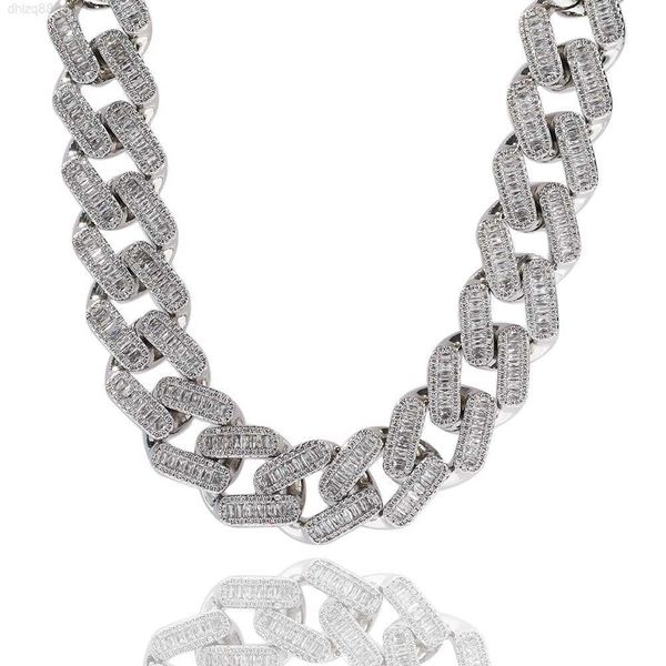 

20mm hiphop iced baguette zircon bling diamond shape thick cuban chain, Silver
