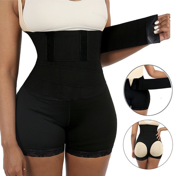 

women's shapers high waist trainer shorts tummy control butt lifter shaper panties wrap belt slimming sheath woman flat belly fajas sha, Black;white
