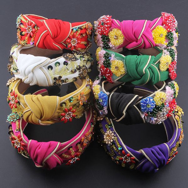 

wedding hair jewelry bohemian fashion flowers wrapped personality dance headband colorful crystal flower geometric metal versatile 865 23050, Slivery;golden