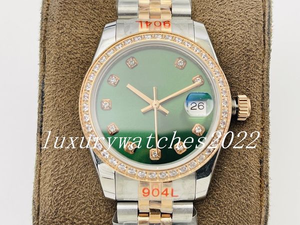 

fashion lady watch 31mm automatic mechanical movement womens diamond bezel stainless steel bracelet watches luxury wristwatches gift, Slivery;brown