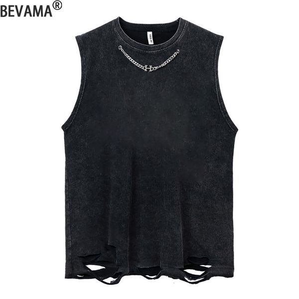 

mens tank summer washed vintage vest sleeveless t shirt plus size hip hop streetwear with chain women men tees 230509, White;black