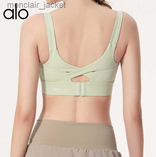 

desginer alo yoga sports bra high strength fixed one piece shockproof bra fitness tank for women with double breasts 23ssa, White