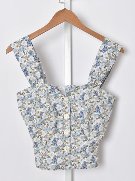 

camisoles tanks women spring and summer 100% cotton sling floral print single-breasted women casual slim camisole 230510, Black;white