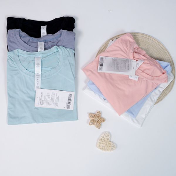 

align women's yoga short sleeve solid color nude sports shaping waist tight fitness round neck loose short sleeve jogging sweatwear wom