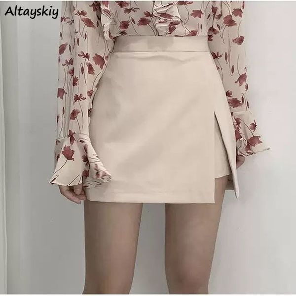

skirts mini women irregular solid side-slit stretchy korean style trendy chic ol high waist female bottom spring autumn 230510, Black