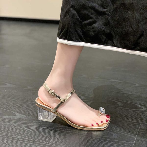 

sandals women crystal chunky summer new luxury party transparent slippers brand pumps heels shoes fad prom slides 230417, Black