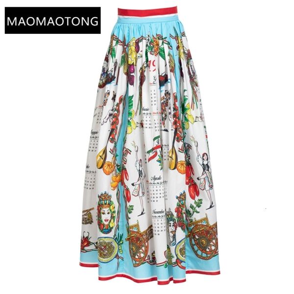 

skirts female clothing vintage runway autumn cotton womens vegetable and food calendar print vacation elegant 230509, Black
