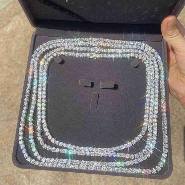 

luxury hip hop jewelry iced out 925 sterling silver vvs moissanite diamond cluster tennis chain necklace