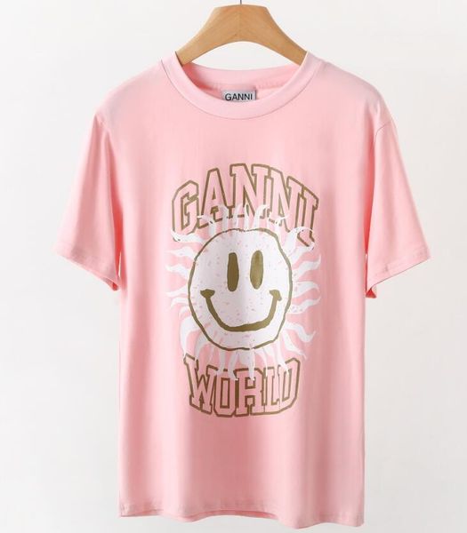

ganni designer designer t shirt summer short sleeve sun smile print women tshirt tee, White