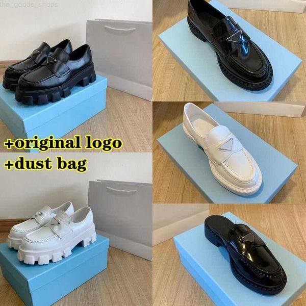 

2023 new fashion designer women monolith casual shoes thick bottom gear triangle p loafers black cloudbust genuine leather shoe increase pla