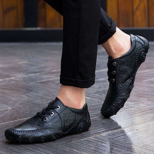 

dress shoes men leather 2023 comfortable loafers flats driving sneakers man boat 230509, Black