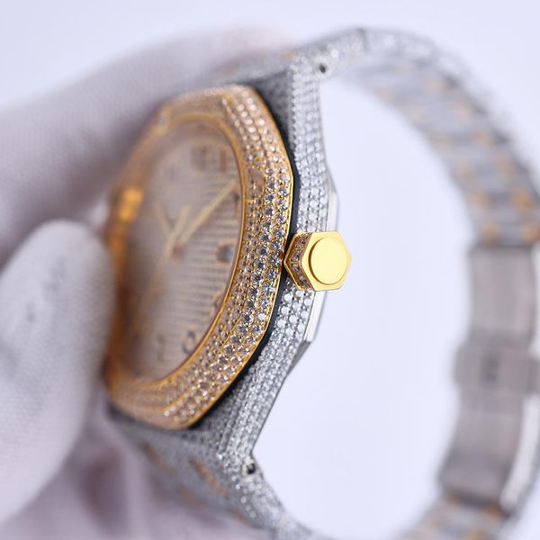 

of handmade diamonds watch mens automatic mechanical watches 41mm with diamond-studded 904l sapphire ladies business wristwatch montre luxe, Slivery;golden