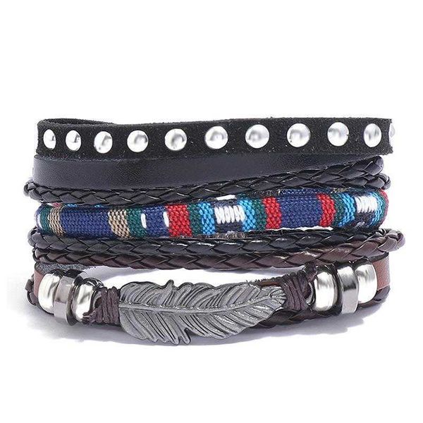 

accessories cover card strands packaging feather beaded pull leather bracelet diy combination ethnic style, Black