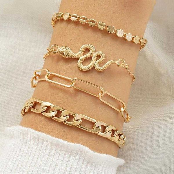 

ins style match sets chain bracelet female plain snake pendant steamed bread four piece set, Black