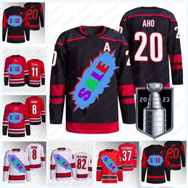 

stanley cup finals jerseys sebastian #20 aho carolina andrei 37 svechnikov brent burns frederik andersen martin necas jaccob slavin brady sk, Black;red