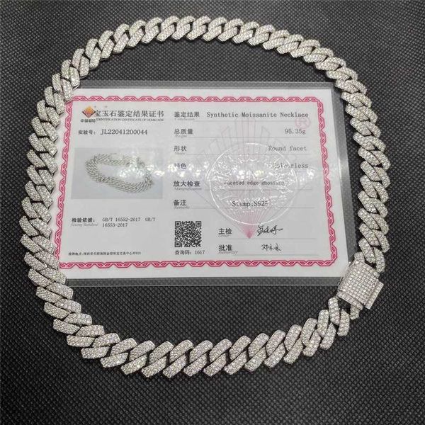 

cuban link 14mm width miami 925 silver cuban chain moissanite diamond necklace hip hop jewelry fully iced cuban link chain