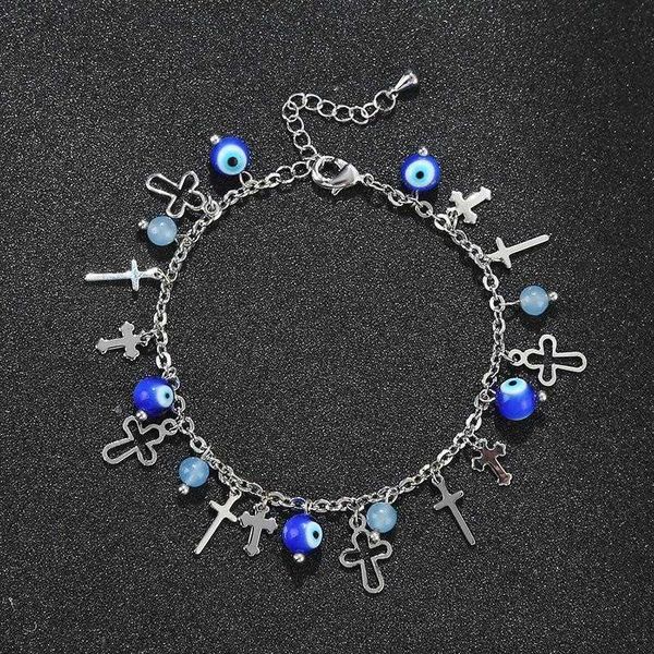 

bracelet cross accessories stone pendant chain blue devils eye, Black