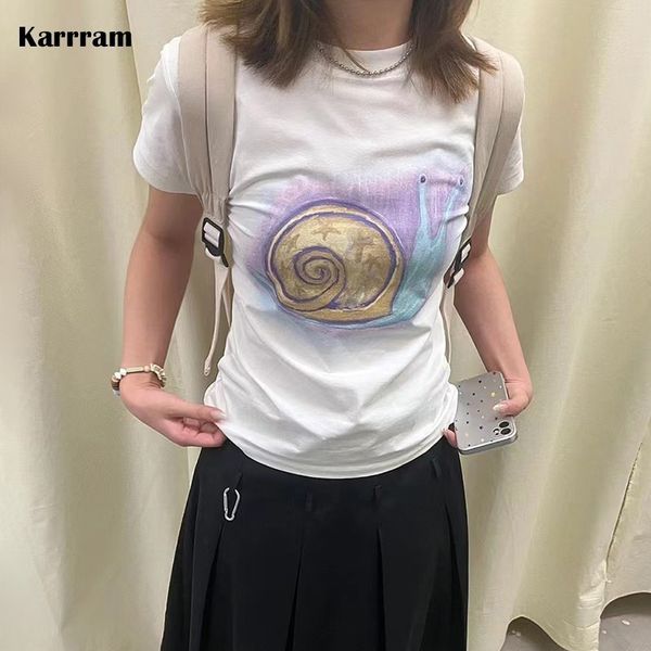 

women s t shirt kaus grafis fairycore karrram y2k lengan pendek cetak siput estetika harajuku kawaii 2000s pakaian grunge jepang 230509, White