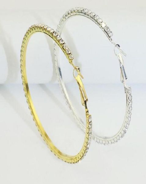 

14k plated gold rhinestone stud large circle earrings01237360181, Golden;silver