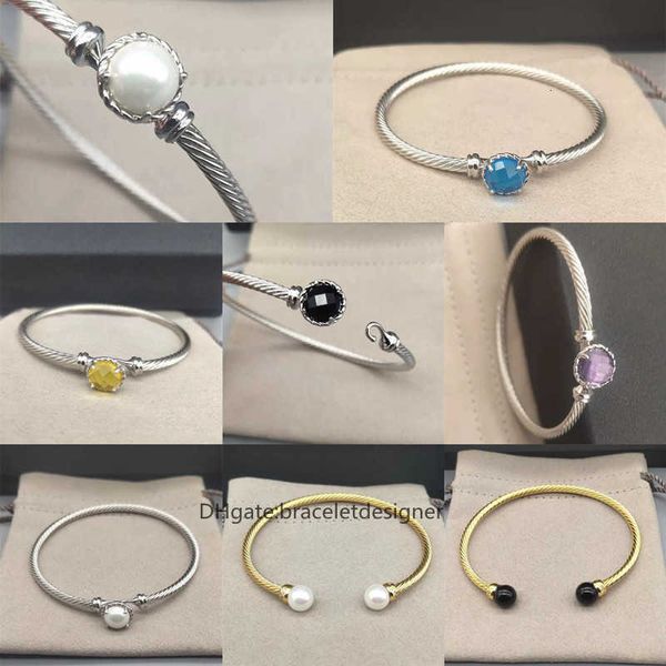 

pearl bracelet cable prong dy ins love bangle s925 3mm fashion designer simple series bracelets 18k gold setting white women inlaid silver l, Black