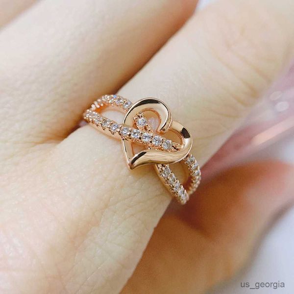 

band rings romantic heart marriage dating rings for women wedding couple knot crystal infinity rings accessories fashion jewelry, Silver