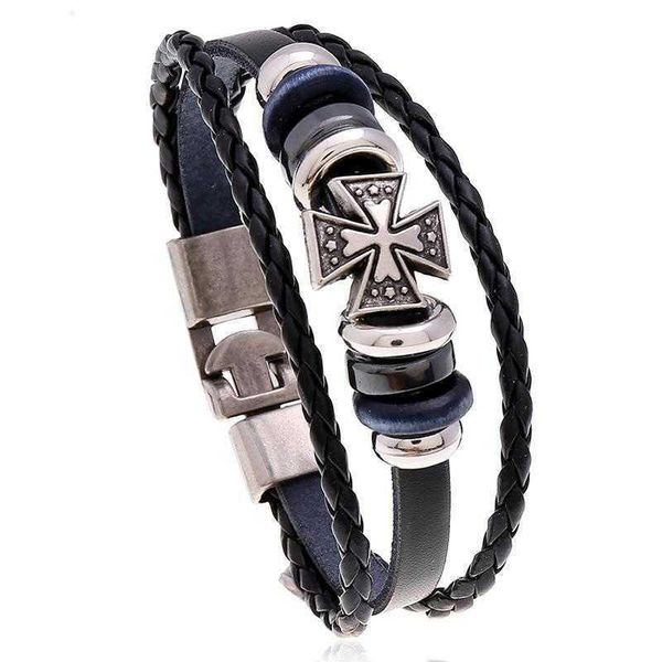 

selling ornament braided leather bracelet personality trend cross wrist ring, Golden;silver