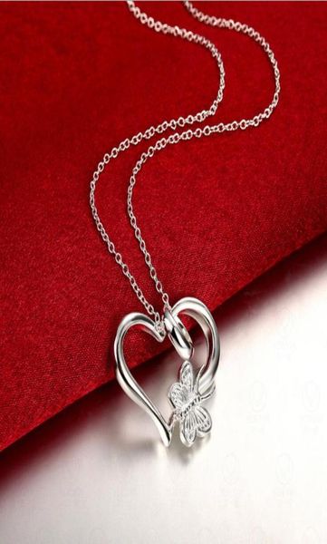 

silver plated pendant925 fashion silver jewelry butterfly heart pendants necklace for womenmen chain g9952270021