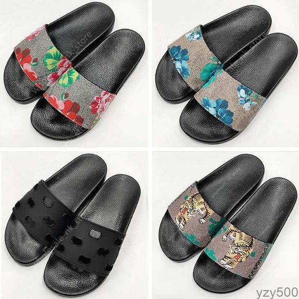 

with box designer slides slippers men women sandals flowers red green blue dust bag shoes print slide summer beach fashion trainers wide fla, Black