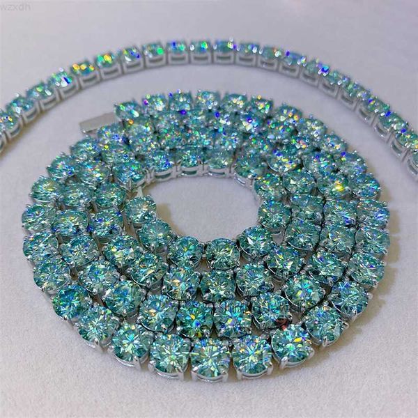 

hip hop sell factory direct sell sterling silver 925 white gold 6.5mm blue moissanite tennis chain