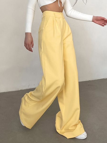 

women's pants capris summer high waist women trousers loose straight all-match office lady pant casual simple chic pocket floor-length, Black;white