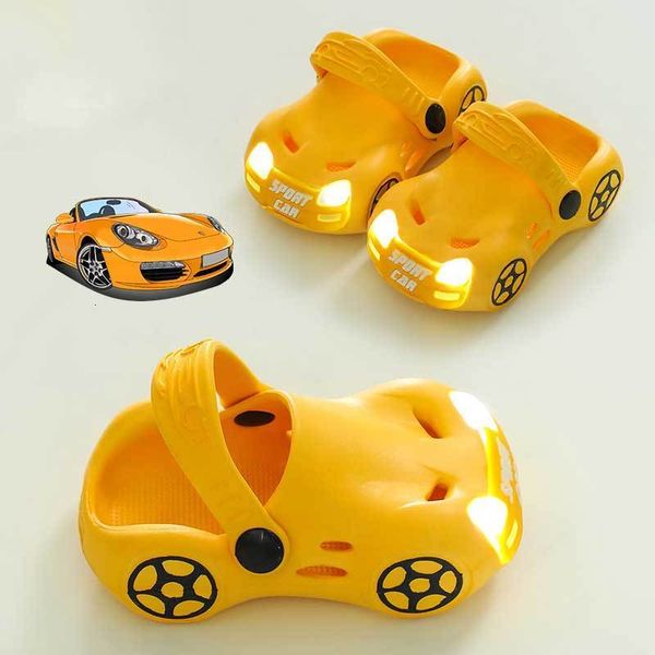

slipper led shoes children garden clogs slippers cute cartoon car sandals summer boys girls mules light up sandals non-slip kids slides 2305, Black;grey