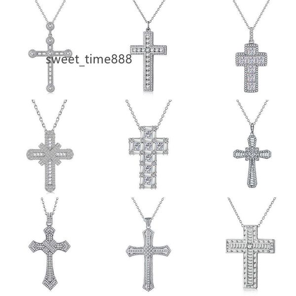 

hip hop diamond jewelry plated 5a zircon rhodium plated cross pendant 925 sterling silver necklace for man
