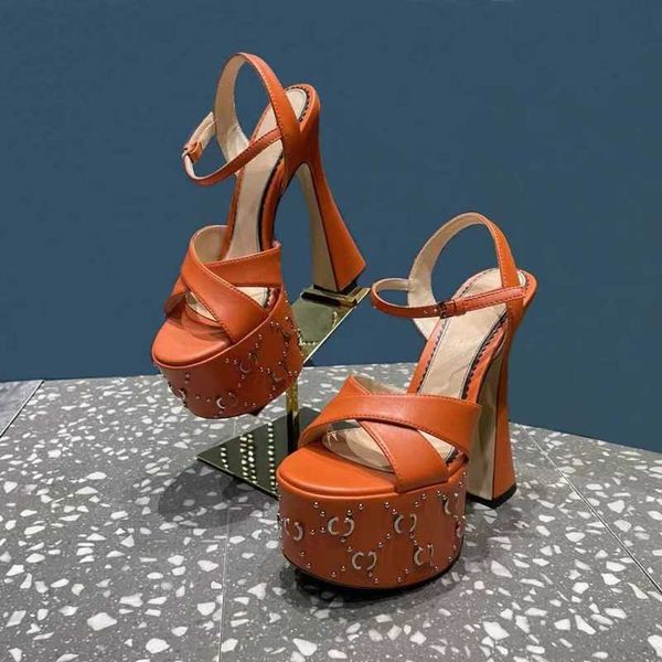

the latest stud sandals with interlocking embellished cross ankle strap horseshoe heels high heels double waterproof platform 155cm designer, Black