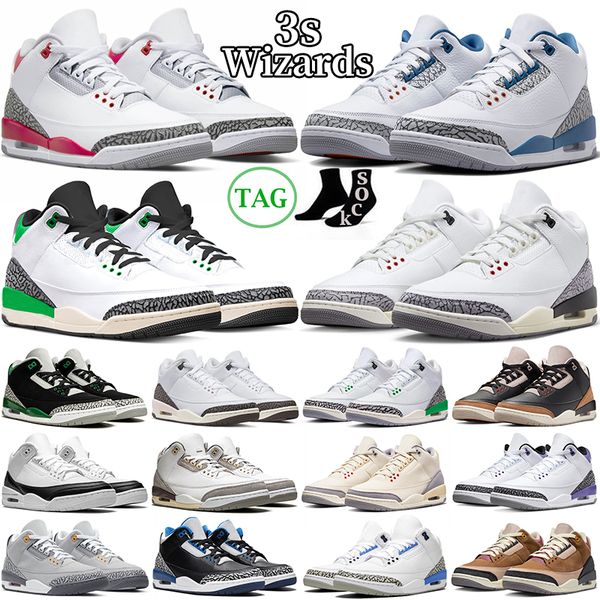 

wizards 3 jumpman 3s basketball shoes for men women white cement black cat dark iris racer blue pine green cardinal red mens trainers outdoo