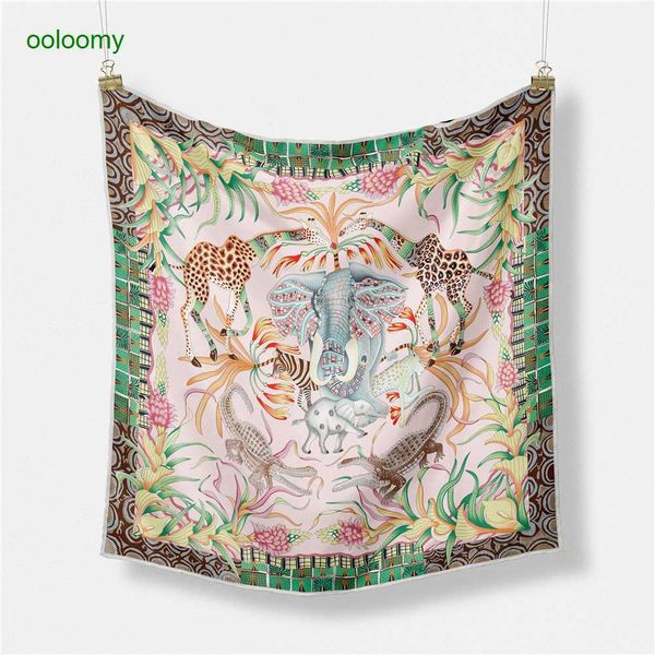 

hemres designer scarves 53cm versatile square animal kingdom elephant giraffe women's professional decoration small scarf, Blue;gray