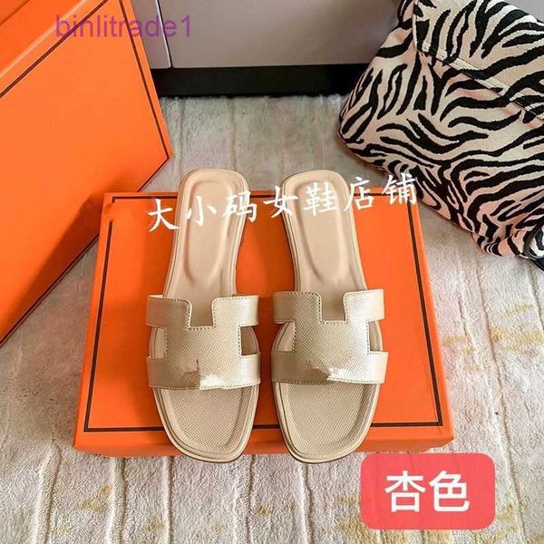 

fashion sandals genuine leather h women slippers summer luxury flat slides ladies beach sandal party wedding oran slipper hm0582 with logo e, Black