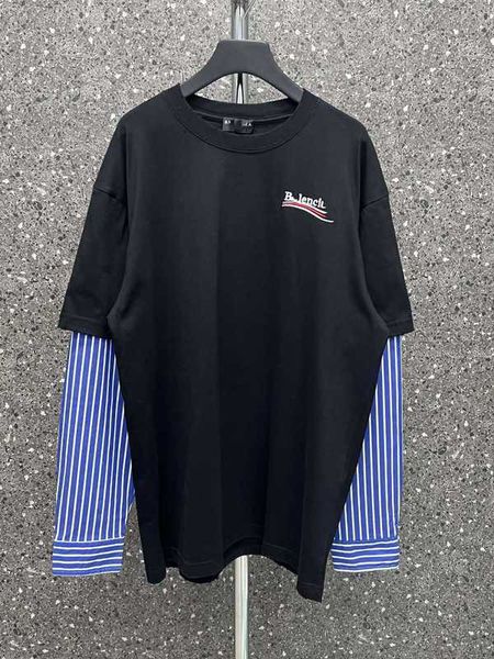 

men's hoodies sweatshirts the correct version of b's coke embroidered fake two-piece patchwork shirt and women's loose long-s, Black