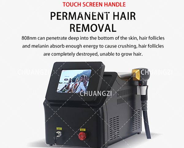 

painless depilation lighten skin tone with diode laser 808 hair removal machine with 755nm 808nm 1064nm wavelength cooling head, Black