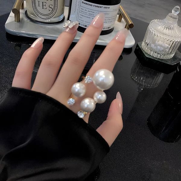 

statement lady ring pearl zircon 925 sterling silver party wedding band rings for women men engagement birthday jewelry gift, Slivery;golden