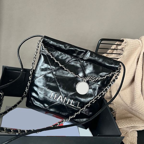 

womens black 22 mini quilted shopping bags classic round real leather strap silver metal hardware matelasse chain crossbody shoulder handbag