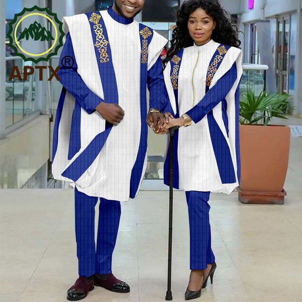 

ethnic clothing aptx african couple clothes men women matching agbada robe shirt pant suit 3 pieces set for wedding daily love wear ty21c032, Red